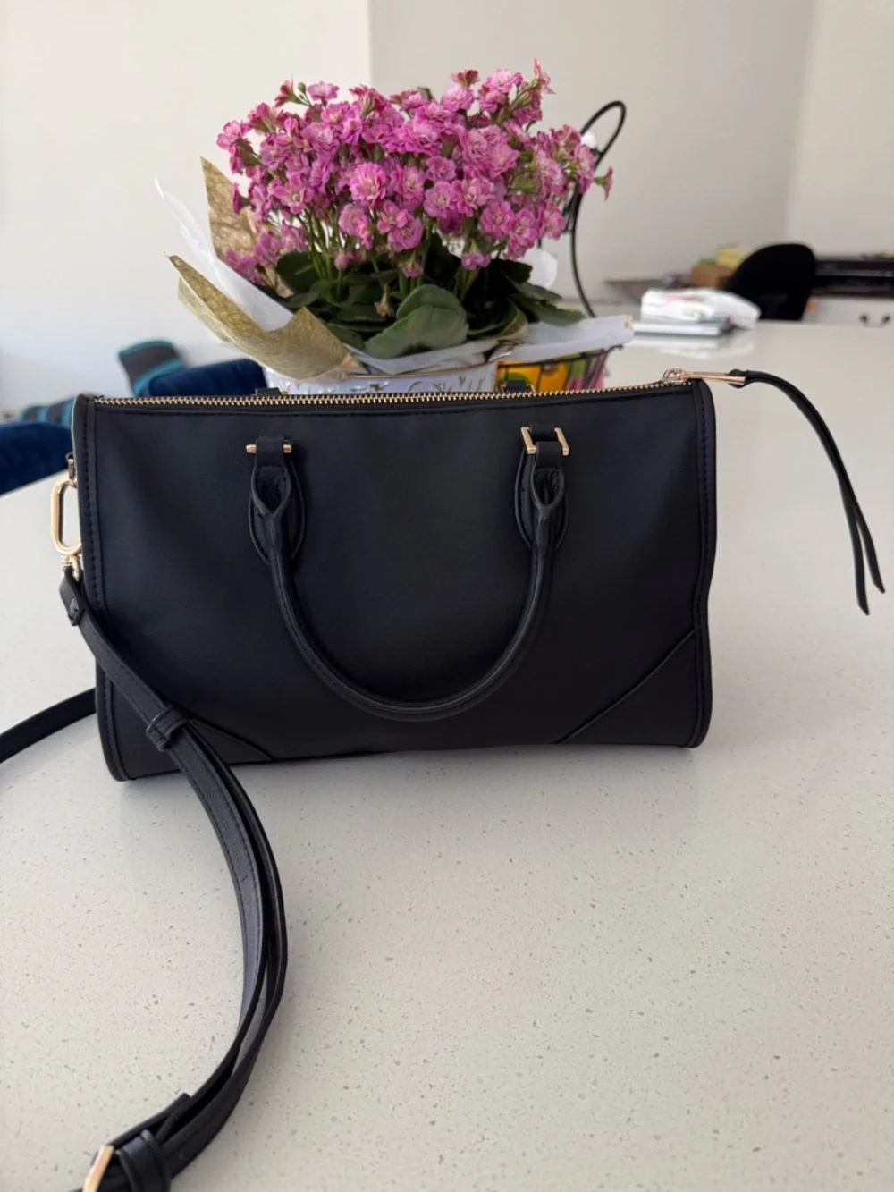 Classic Black Satchel Handbag with Removable Strap